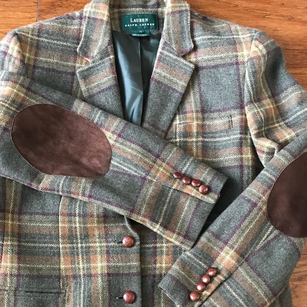 Vintage Ralph Lauren Plaid Wool Blazer Sz 14